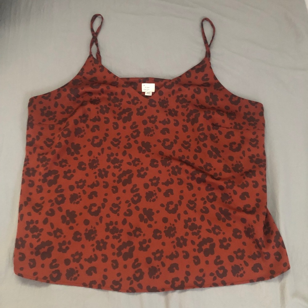 A New Day Womens XXL Rust Leopard Print Satin V-Neck Camisole Cami Tank Top